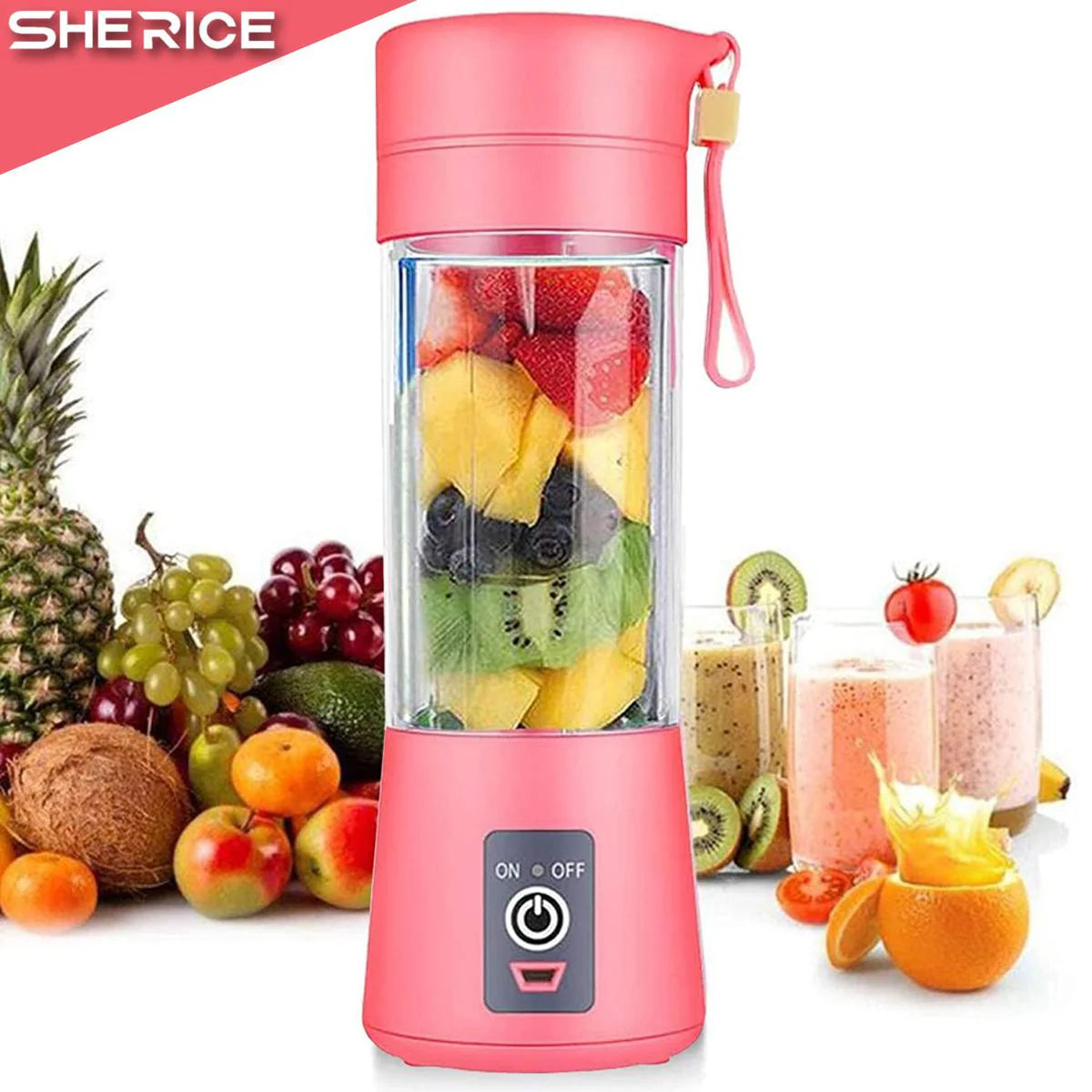 Portable Blender Juicer Cup – 6 Blades USB Rechargeable Smoothie Maker (380ml)