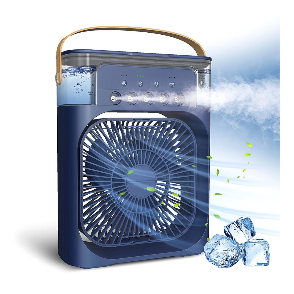 Portable Mini Air Cooler Fan with Mist Spray & LED Light – USB Rechargeable Cooling Fan