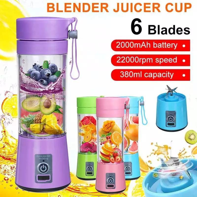 Portable Blender Juicer Cup – 6 Blades USB Rechargeable Smoothie Maker (380ml)