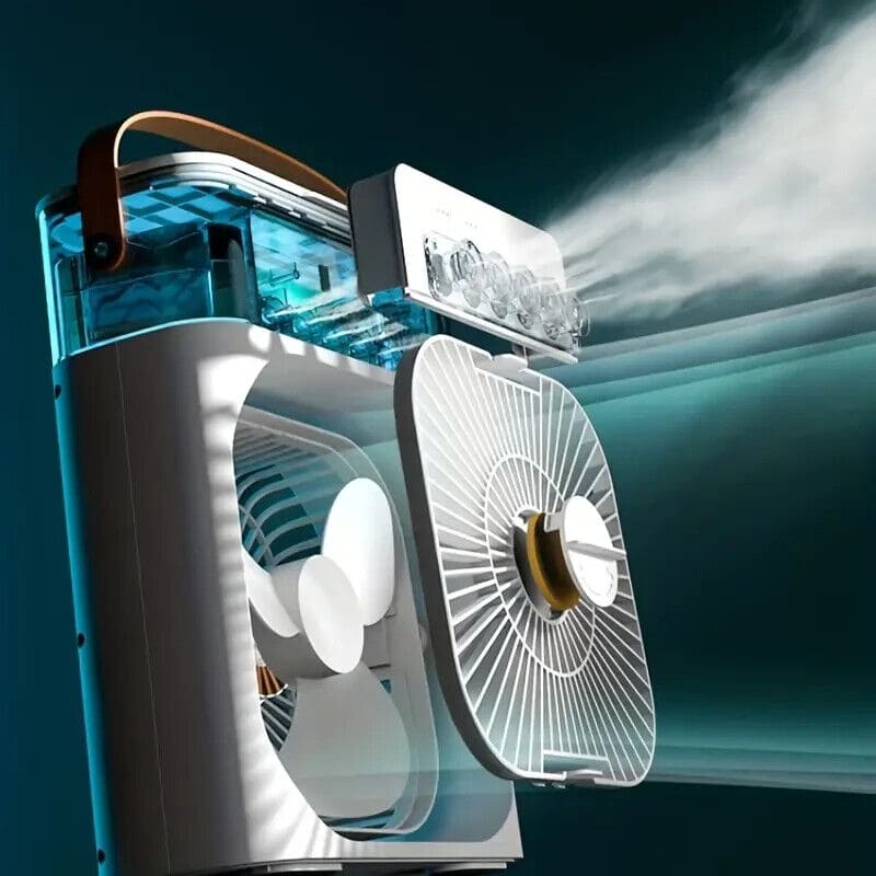 Portable Mini Air Cooler Fan with Mist Spray & LED Light – USB Rechargeable Cooling Fan